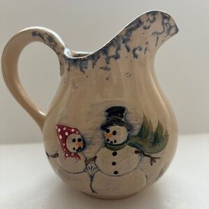 Adorable Holiday Snowman Pitcher - Sandhurst (MN) Stoneware Pottery Coll…
